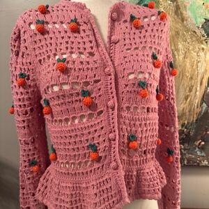 Farm Rio pink orange crochet cardigan xs